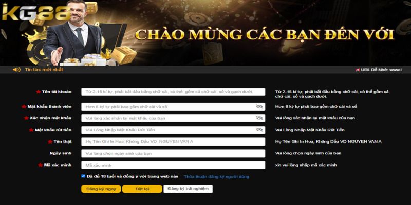 Các thao tác đăng ký KG88 cho người chơi mới